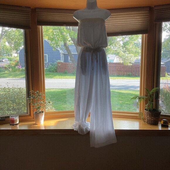 White Strapless Maxi Jumpsuit With Elastic Waist & Tie Belt Size M - Picture 8 of 11